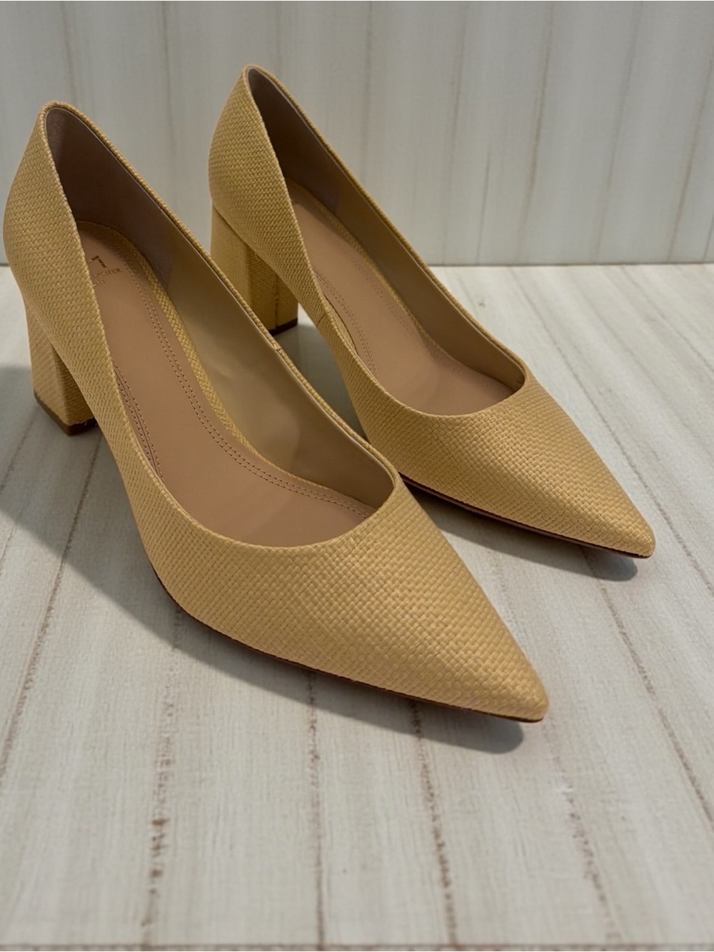 Marc Fisher Textured Pointed Block Heels - Beige